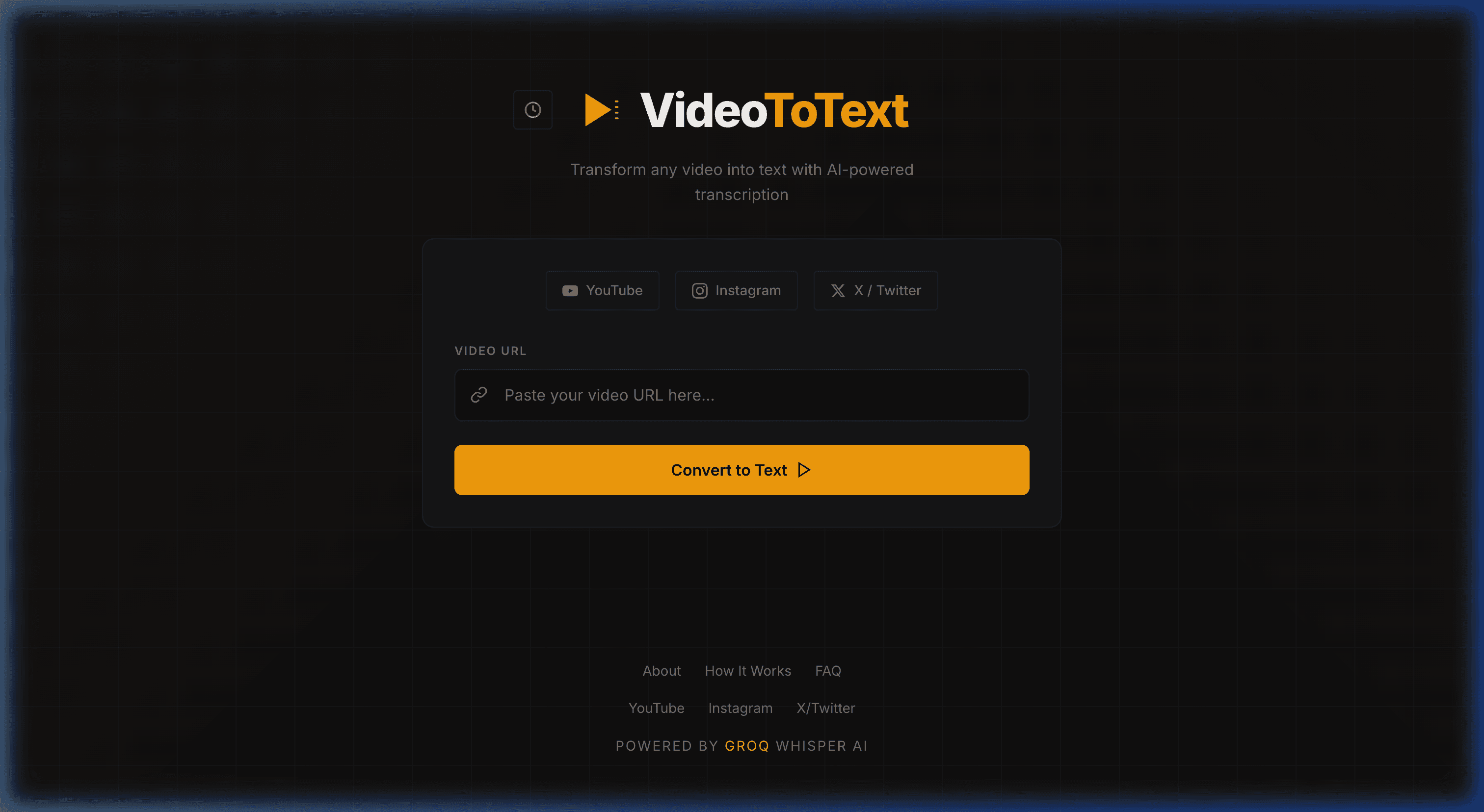 VideoToText — Homepage screenshot